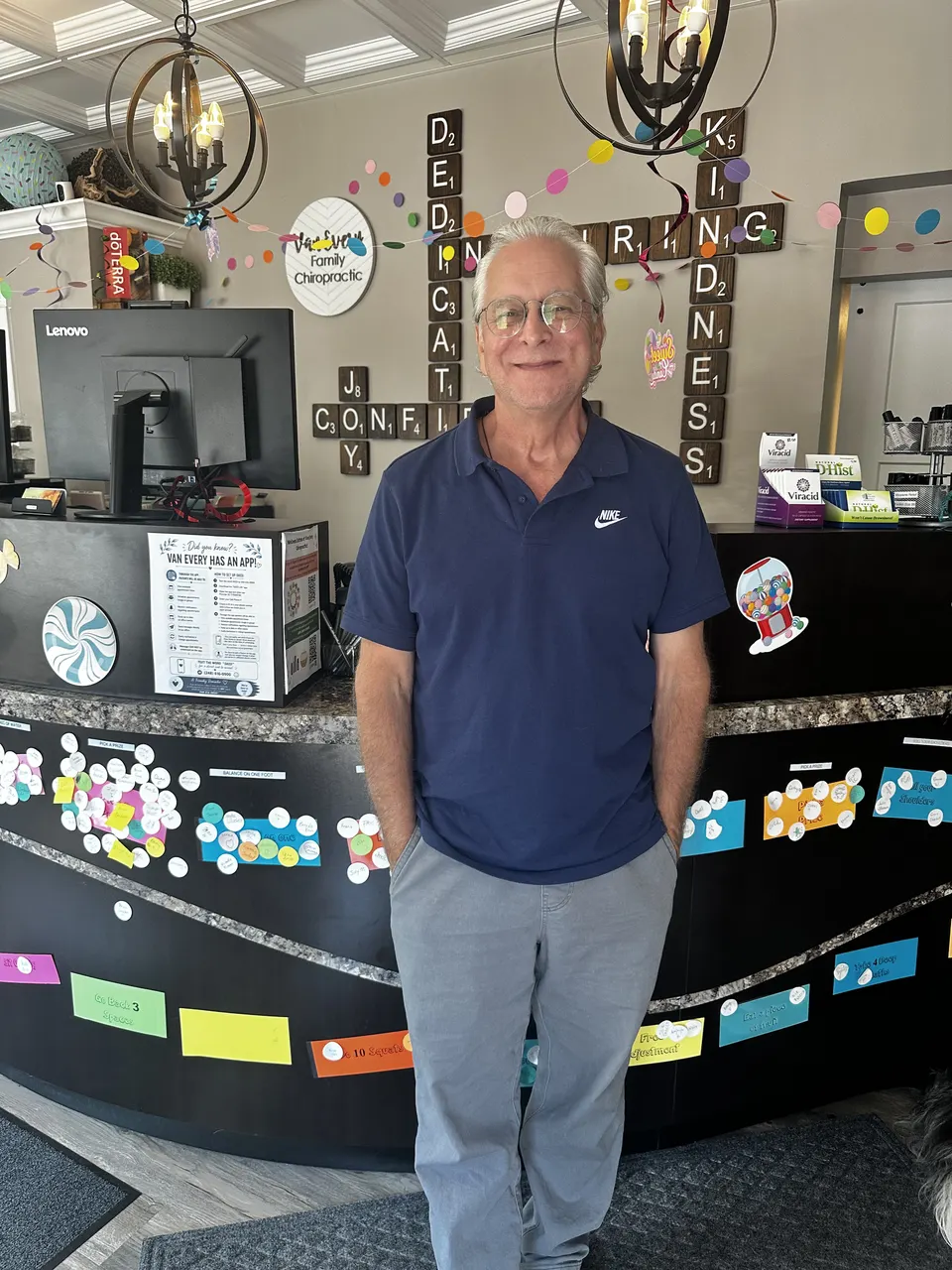 Dr. John Johr at the Van Every front desk