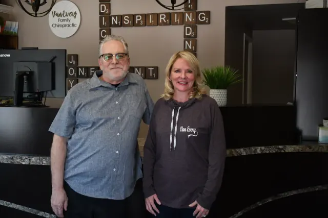 Dr. John Johr and Dr. Anna Saylor at our front desk